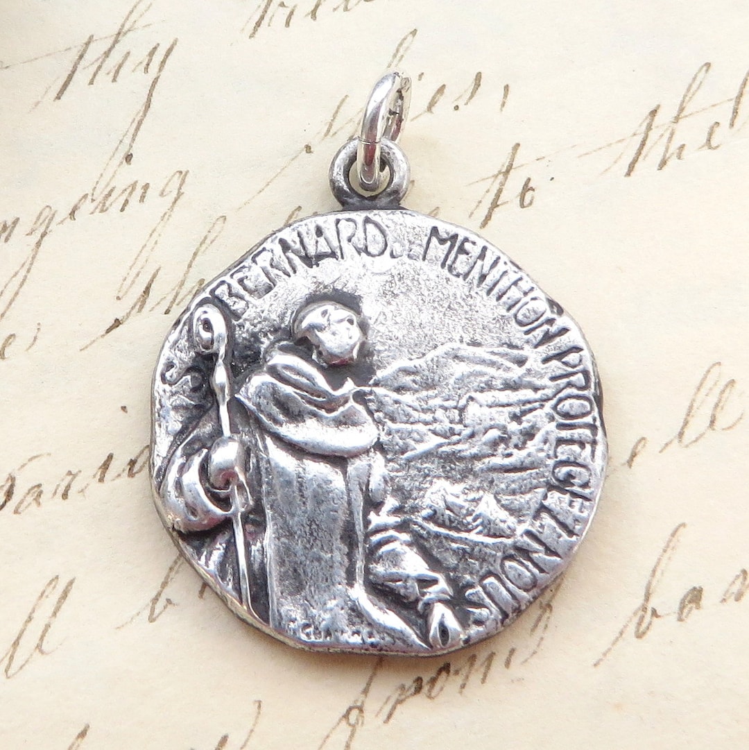 St Bernard Medal - Sterling Silver Antique Replica - Patron of Mountain ...