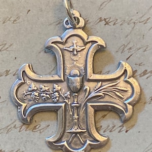 Cross With Eucharist Medal - Sterling Silver Antique Replica