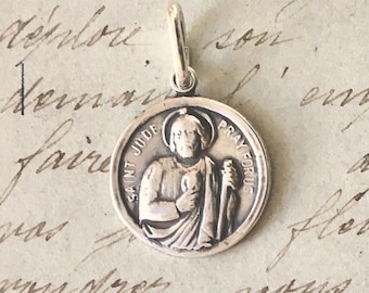 St Jude Thaddeus Medal - Sterling Silver Antique Replica - Patron of lost causes, desperate situations and hospital workers