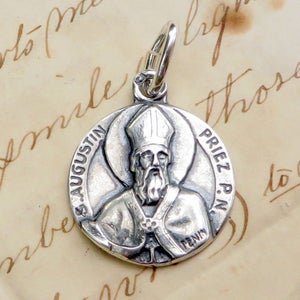 St Augustine / Augustin Medal - Patron of students, beer lovers, printers, theologians - Sterling Silver Antique Replica