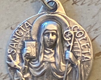 St Colette  /Clare Medal – Sterling Silver Antique Replica – Patron for Women Trying To Get Pregnant, Pregnancy, Sick Children