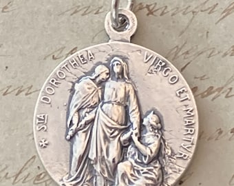 St Dorothy Medal – Patron of gardeners and brewers - Sterling Silver Antique Replica