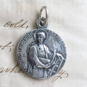 Medalla de San Lorenzo y San Miguel - Patrón de los cocineros / Patrón de la policía - Réplica antigua en plata de ley