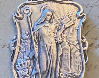 St Gertrude of Nivelles Medal - Sterling Silver Antique Replica - Patron of cats and against fear of rats and mice