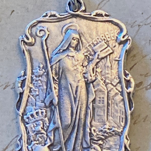 St Gertrude of Nivelles Medal - Sterling Silver Antique Replica - Patron of cats and against fear of rats and mice