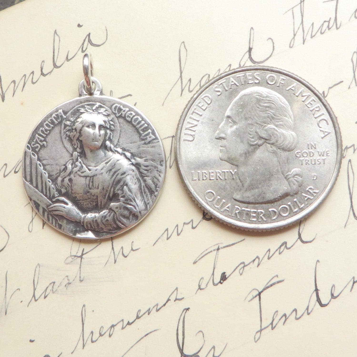 St Cecilia Medal - Patron of Girls and Musicians - Sterling Silver ...