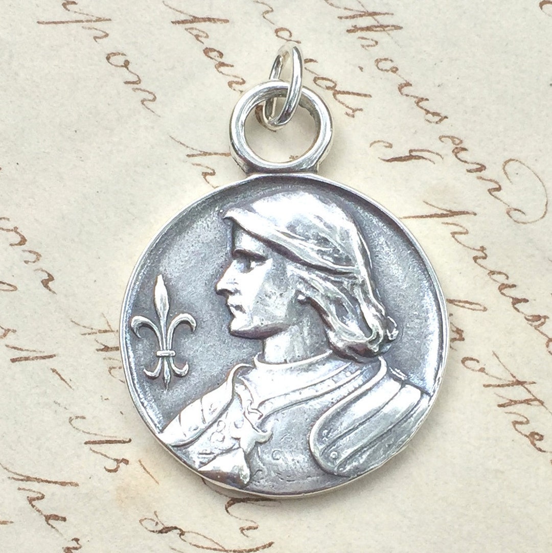 アンティーク雑貨 Janne Da Arc medal St Joan of Arc Fleur-de-lys Medal - Sterling Silver Antique