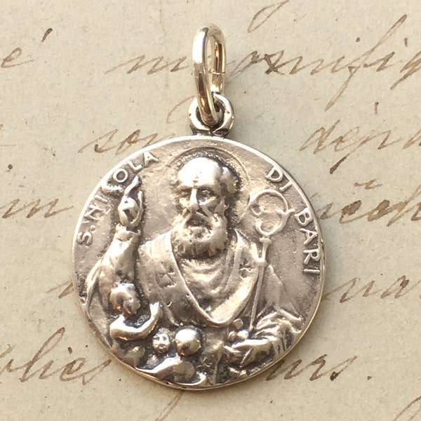 St Nicholas Medal - Sterling Silver Antique Replica - Patron of children, against robbery