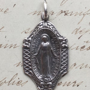 Miraculous Medal / Virgin Mary Medal - Sterling Silver Antique Replica