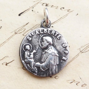 St Albert / Our Lady of Mt Carmel Medal - Patron of scientists and students - Sterling Silver Antique Replica