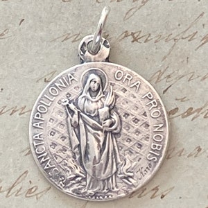 Medaglia di Sant&#39;Apollonia - Patrona dei Dentisti - Replica Antica in Argento Sterling