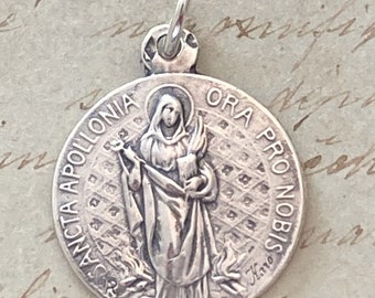 St Apollonia Medal - Patron of Dentists - Sterling Silver Antique Replica