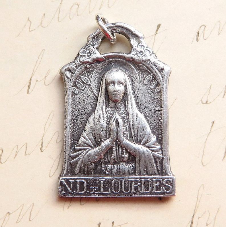 Our Lady of Lourdes Virgin Mary Medal - Sterling Silver Antique Replica ...