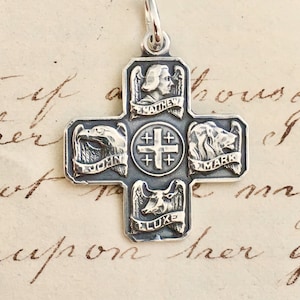 Vier Evangelien Kreuz - Sterling Silber Antike Replik