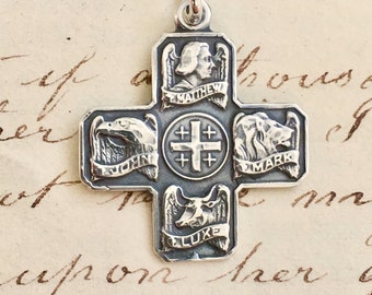 Four Gospels Cross - Sterling Silver Antique Replica