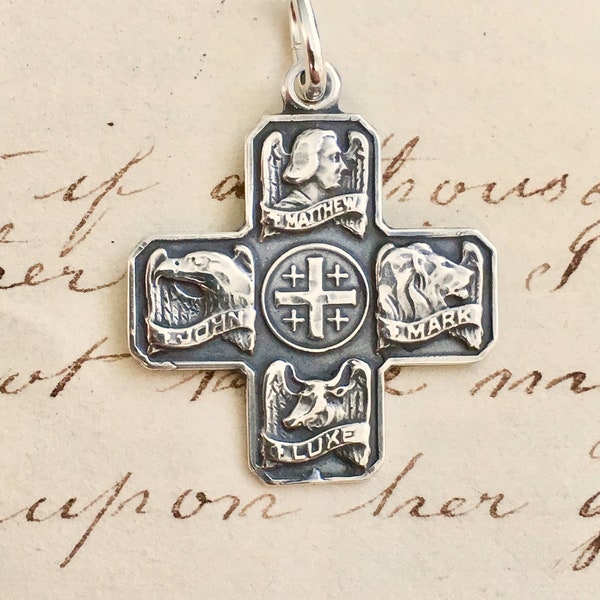 Four Gospels Cross - Sterling Silver Antique Replica