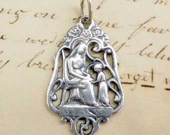 St Anne Filigree Medal - Patron of Mothers and Homemakers - Sterling Silver Antique Replica