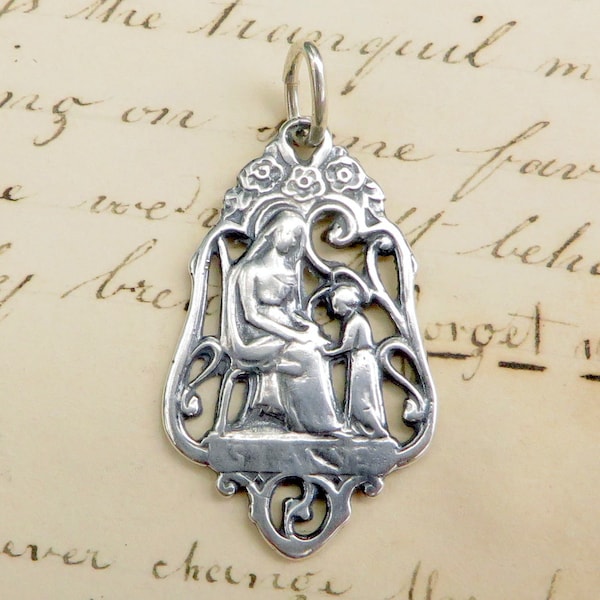 St Anne Filigree Medal - Patron of Mothers and Homemakers - Sterling Silver Antique Replica