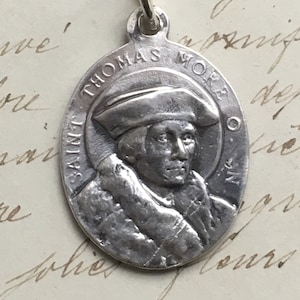 Médaille Saint-Thomas More/Saint-Jean-Fischer - Réplique antique en argent sterling - Mécènes des avocats, enfants adoptés, familles nombreuses, veufs