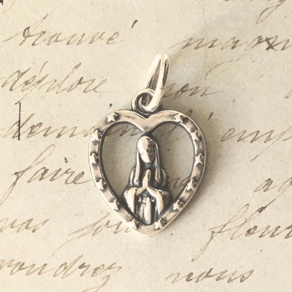 Virgin Mary Heart Medal - Sterling Silver Antique Replica