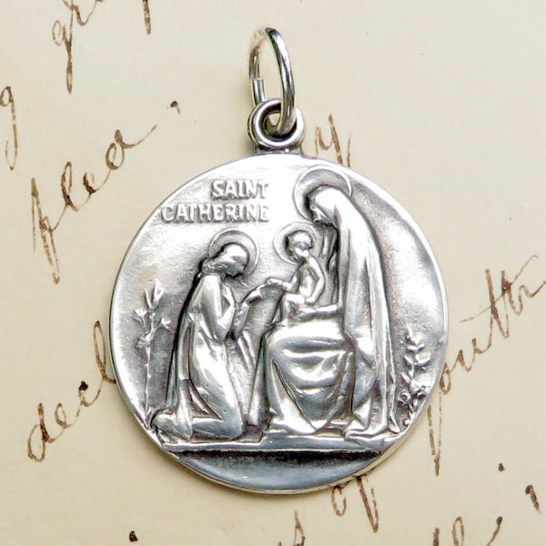 St Catherine of Siena Medal - Sterling Silver Antique Replica - Patron nurses, firefighters & Europe