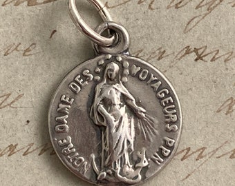 Our Lady of Travelers Small Medal - Sterling Silver Antique