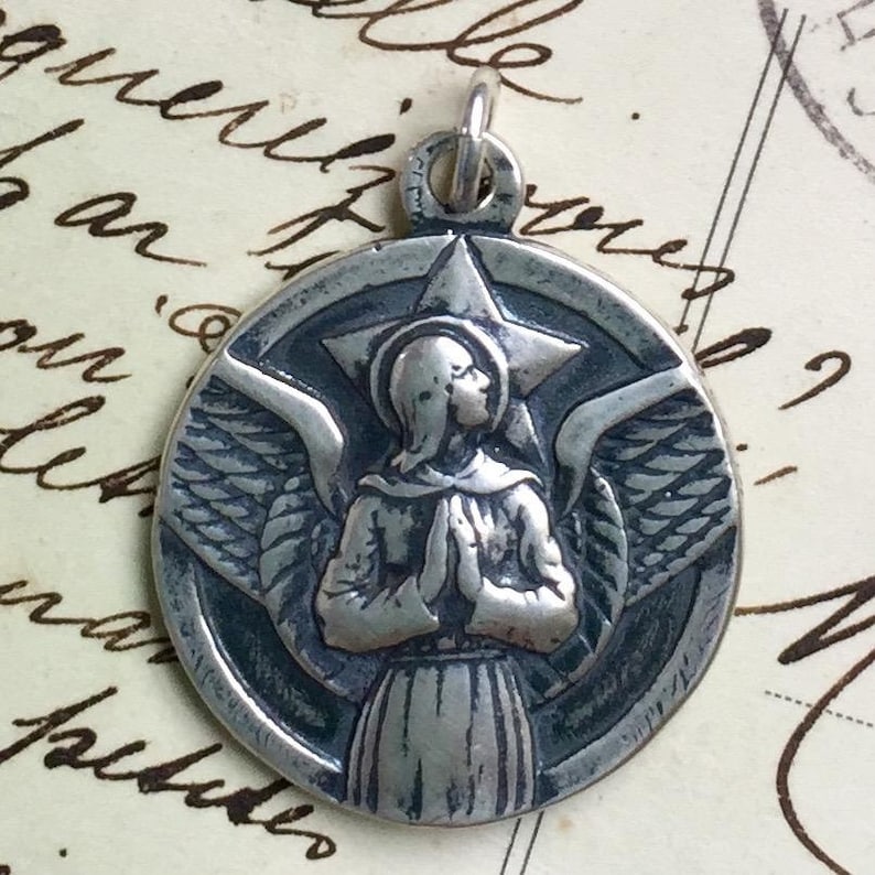 St Michael the Archangel Medal Sterling Silver Antique Etsy St Michael the Archangel Medal Sterling Silver Antique Etsy