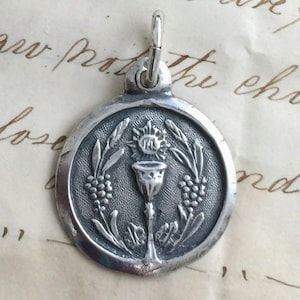 First Holy Communion Antique Style Medal - Sterling Silver Antique Replica