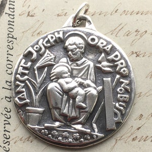 St Joseph Large Medal - Sterling Silver Antique Replica - Patron of fathers and grandfathers