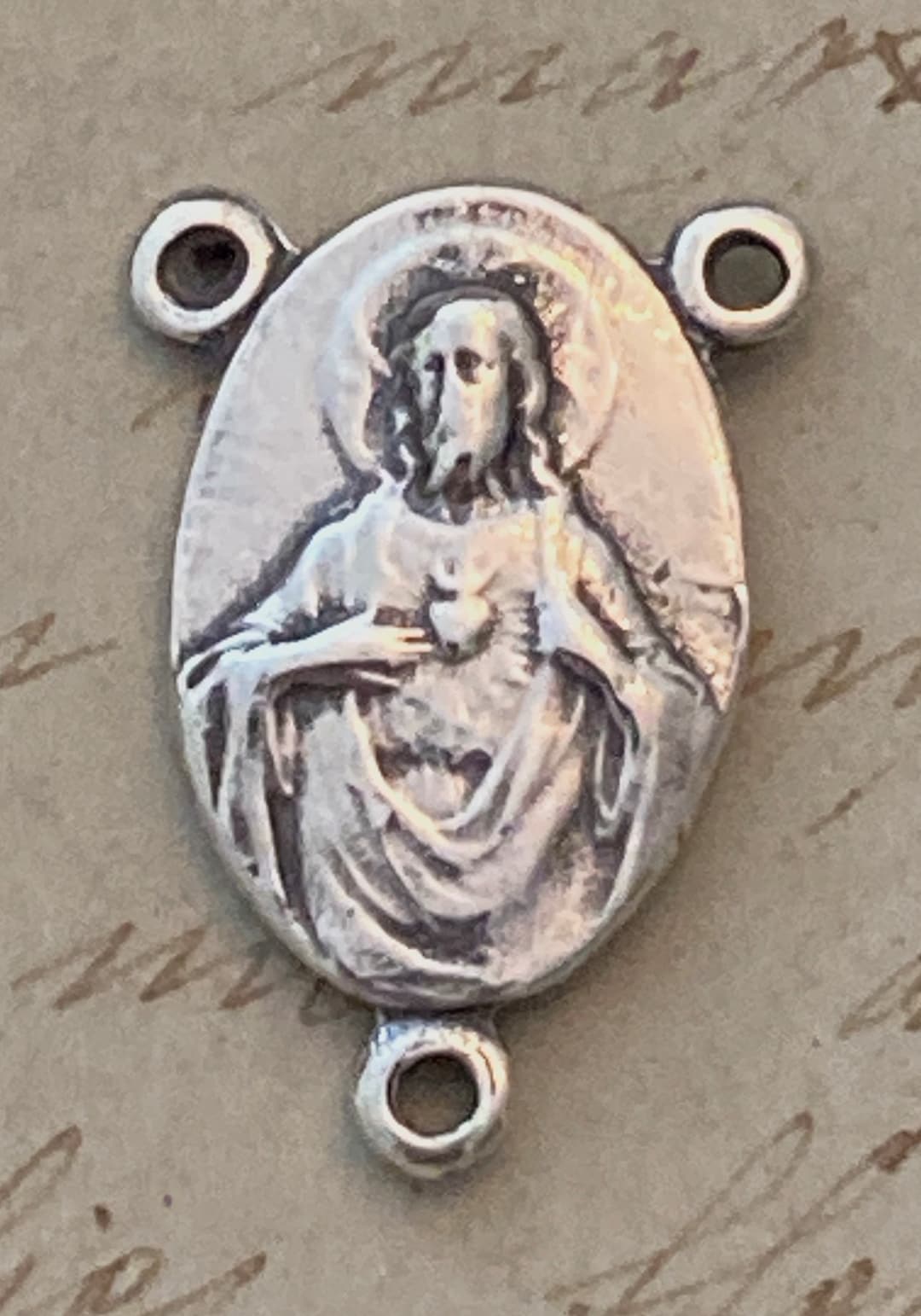 Sacred Heart of Jesus Rosary Center - Sterling Silver Antique Replica ...