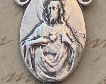 Sacred Heart of Jesus Rosary Center - Sterling Silver Antique Replica