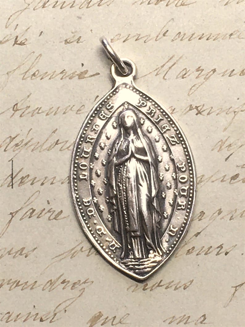 Our Lady of Lourdes Virgin Mary Medal - Sterling Silver Antique Replica ...