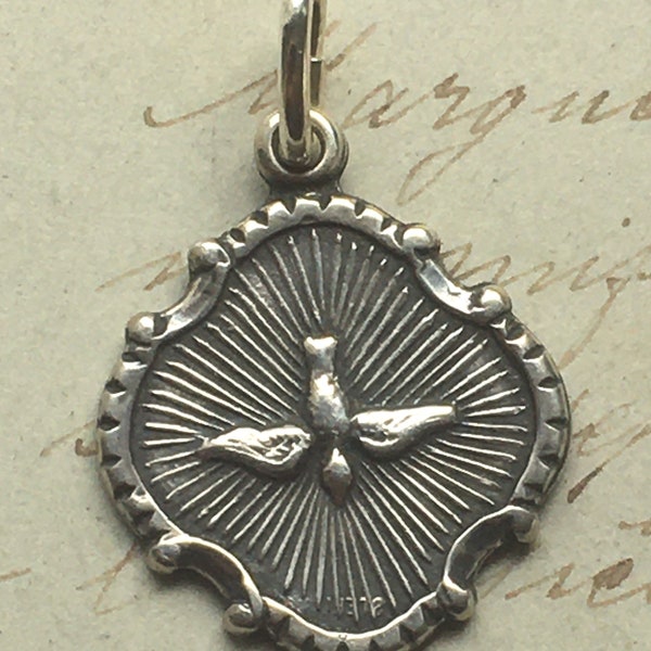 Confirmation Medal with Dove - Sterling Silver Antique Replica