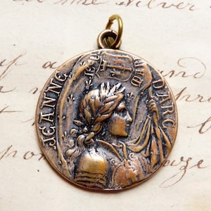 St Joan of Arc Battle Flag Medal - Bronze Antique Replica - Patron of strong women, soldiers, prisoners & France