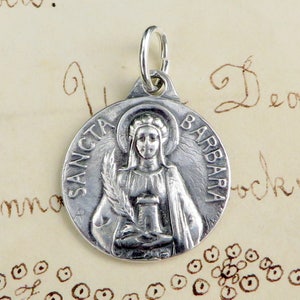 St Barbara Medal - Sterling Silver Antique Replica - Patron of architects, firefighters & against storms