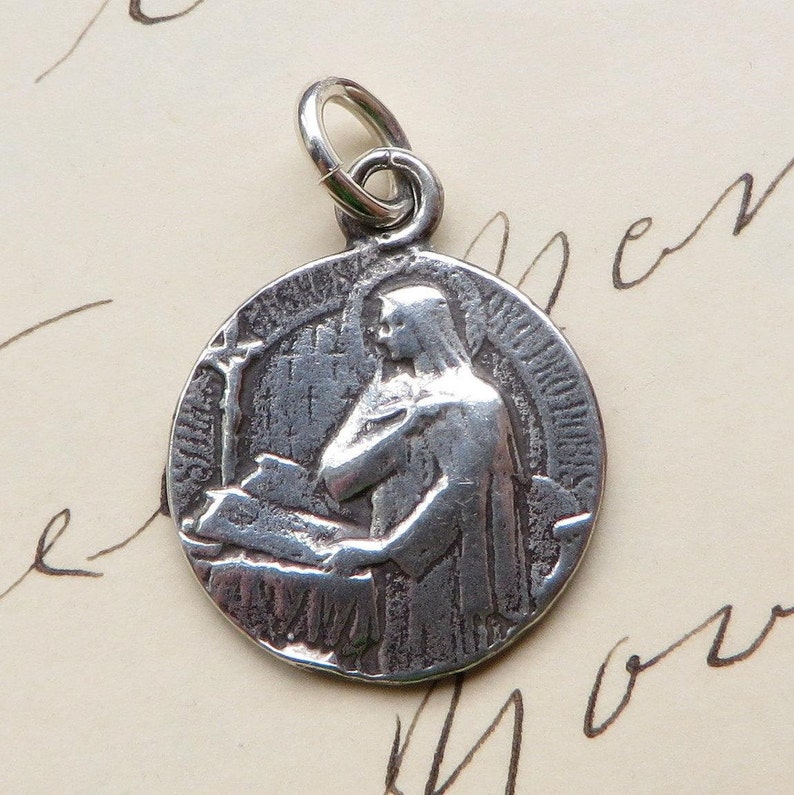 St Teresa of Avila Medal Sterling Silver Antique Replica Patron of sick people & against headaches image 2