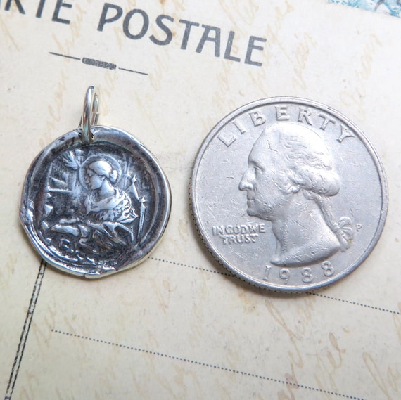 St Cecilia Wax Seal Medal - Sterling Silver Antique Replica