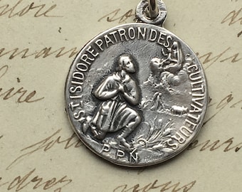 St Isidore The Farmer Medal - Sterling Silver Antique Replica - Patron of farmers, day laborers, agriculture, brick layers