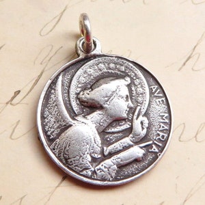 Archangel Gabriel / St Louis de Montfort Medal - Sterling Silver Antique Replica - Patron of broadcasters & postal workers