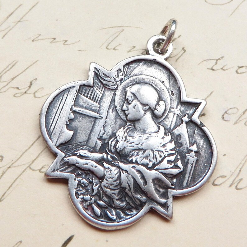 St Cecilia Medal - Sterling Silver Antique Replica - Patrons of Girls ...