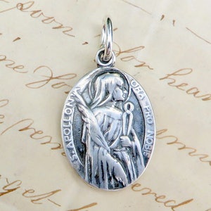 Medaglia di Sant&#39;Apollonia - Patrona dei Dentisti - Replica Antica in Argento Sterling