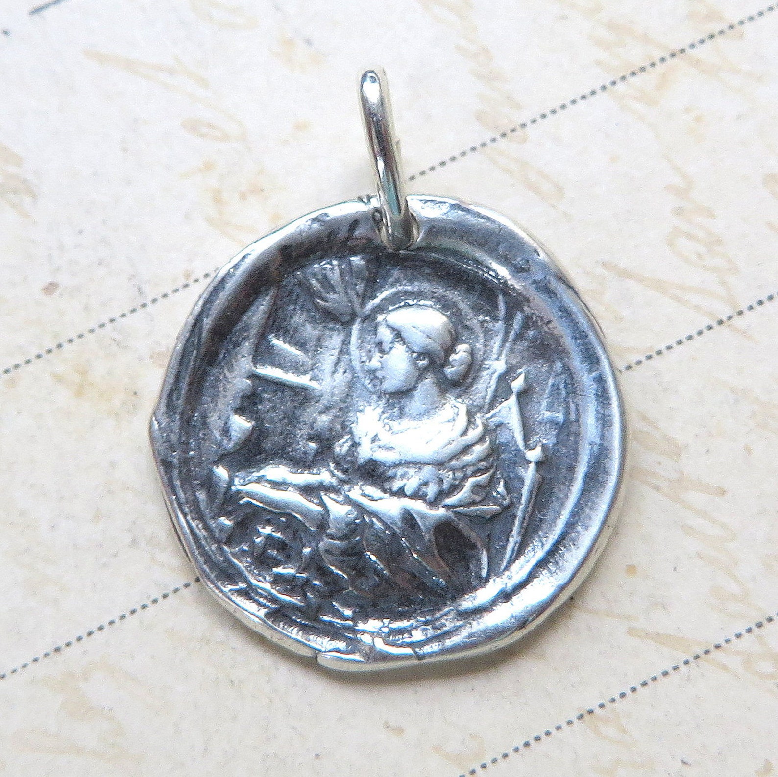 St Cecilia Wax Seal Medal - Sterling Silver Antique Replica - Patron of ...