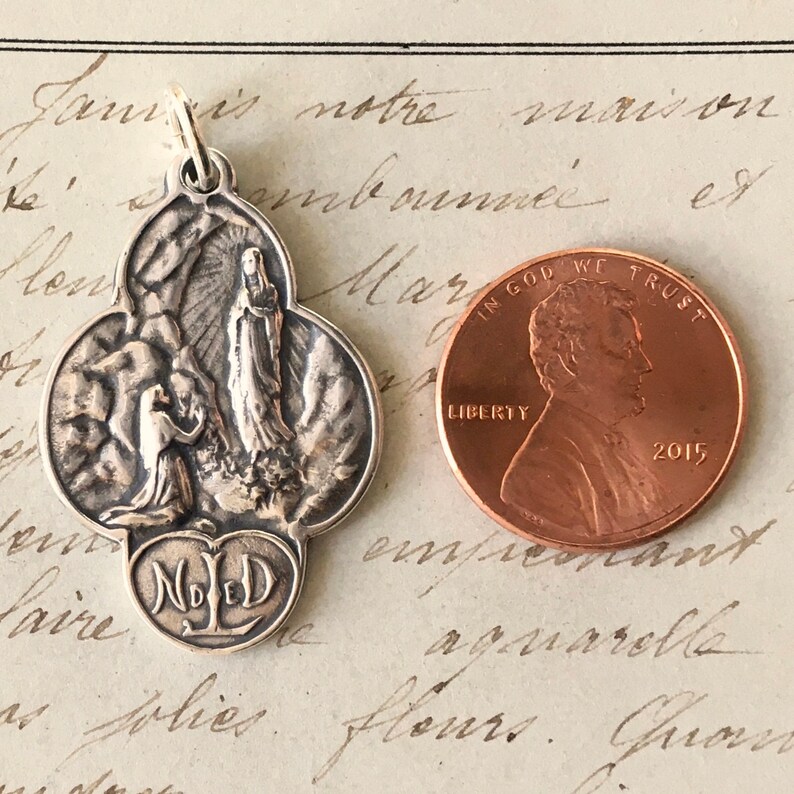 Our Lady of Lourdes Virgin Mary Medal - Sterling Silver Antique Replica ...