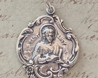 St Lucy Medal - Patron against vision problems - Sterling Silver Antique Replica