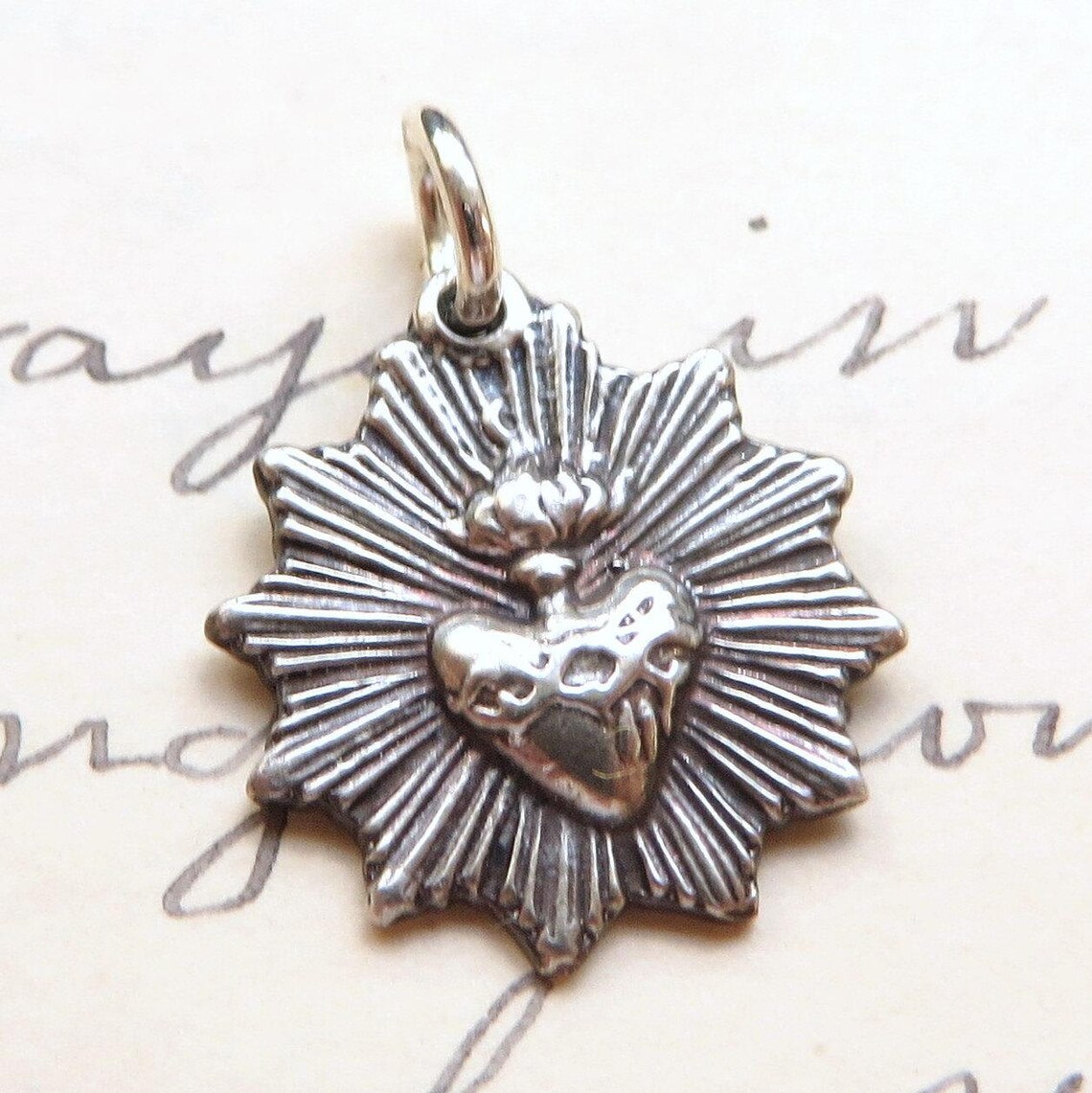 Radiant Sacred Heart of Jesus Medal - Sterling Silver Antique Replica ...