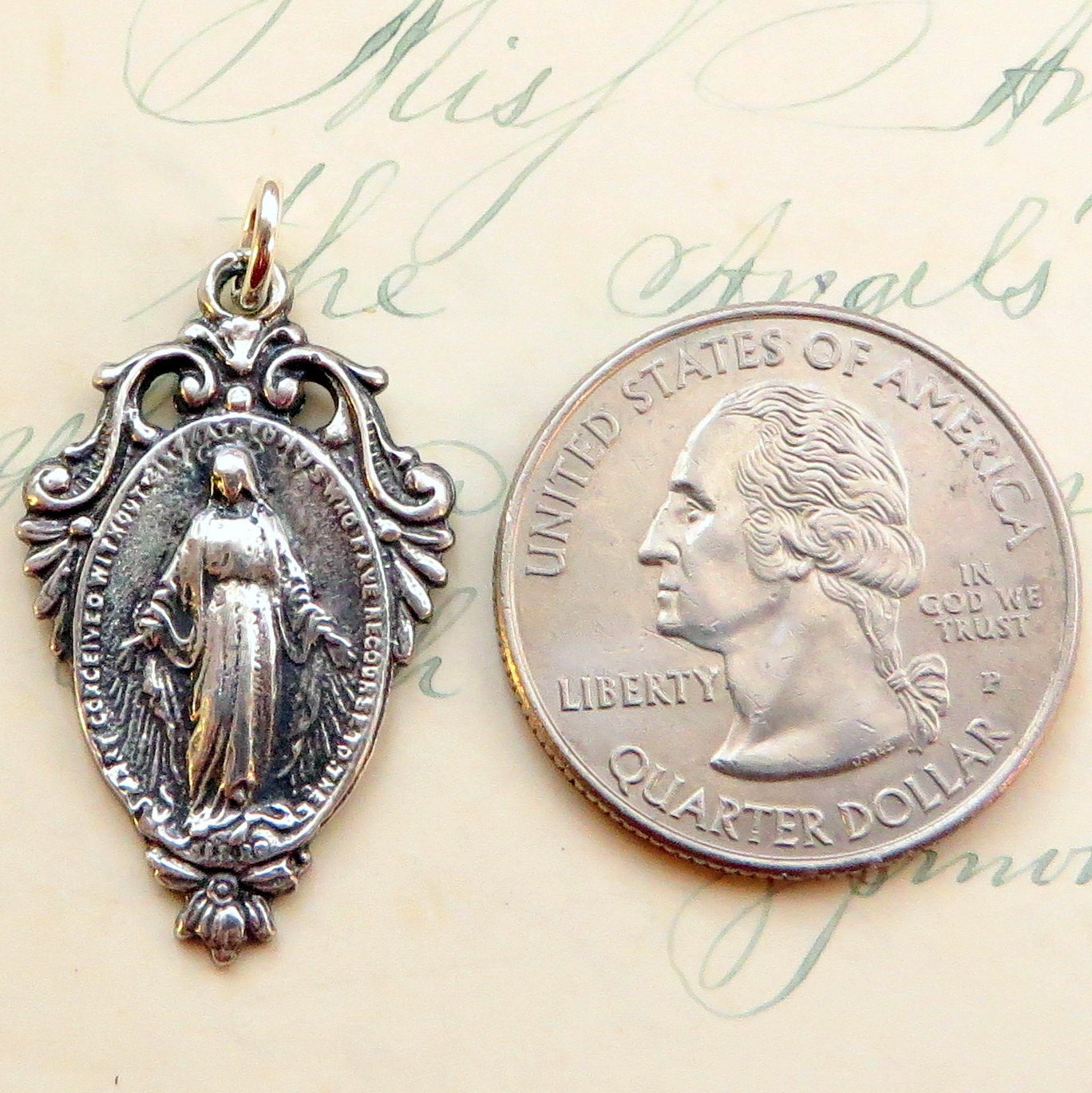 Buy Miraculous Medal / Virgin Mary Medal - Sterling Silver Antique ...