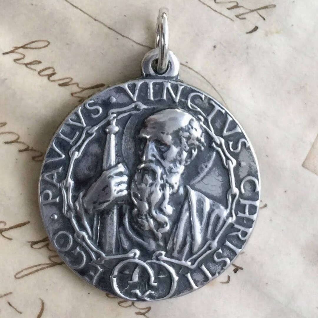 St Paul Medal - Sterling Silver Antique Replica - Patron of Writers - Etsy