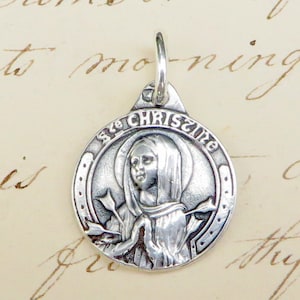 St Christine / Christina Medal - Patron of archers & sailors - Sterling Silver Antique Replica