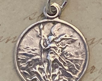 St Michael the Archangel Medal - Sterling Silver Antique Replica - Patron of police, soldiers, EMTs & against temptations
