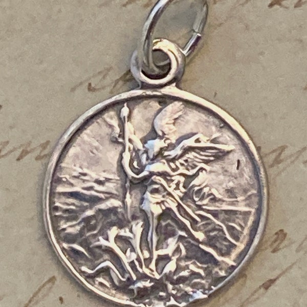 St Michael the Archangel Medal - Sterling Silver Antique Replica - Patron of police, soldiers, EMTs & against temptations